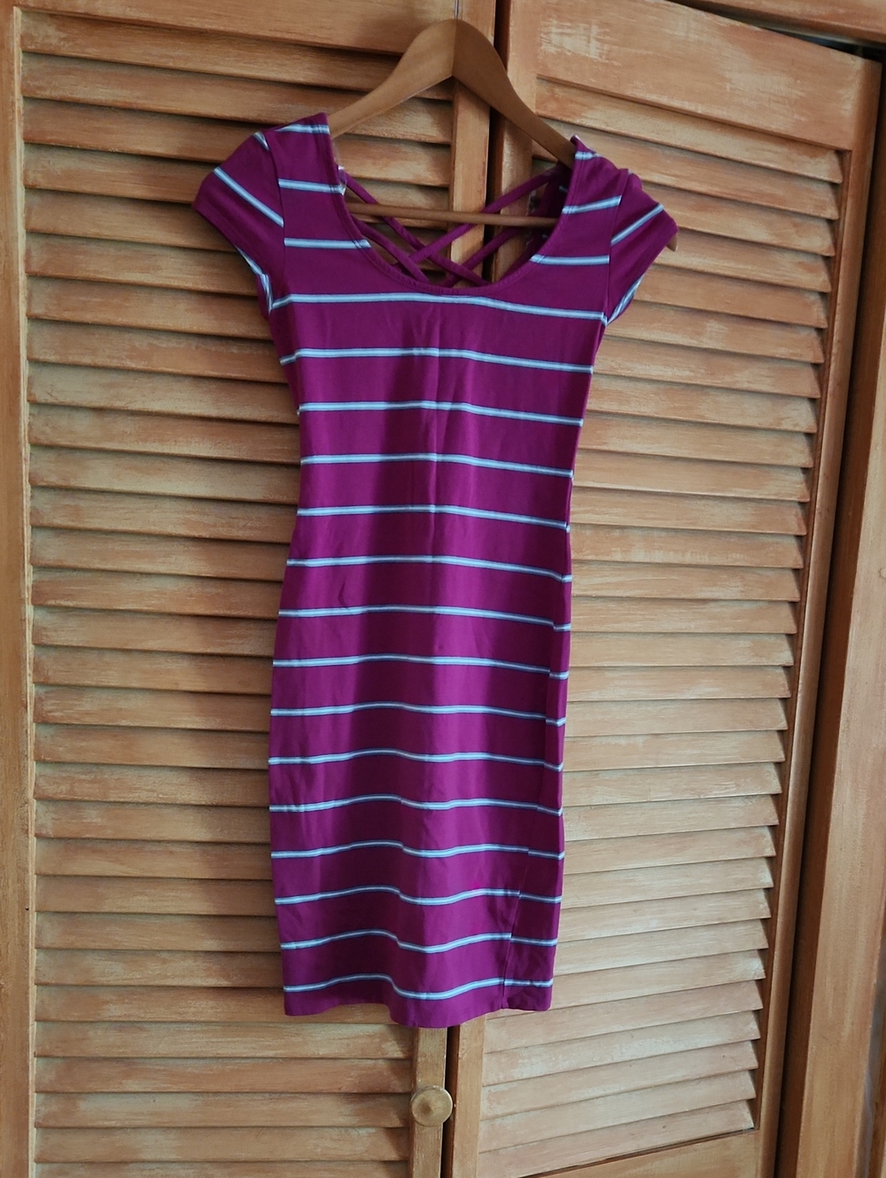 Striped Crisscross Back Mini Dress in Purple